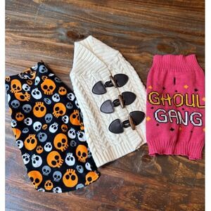 Halloween Dog Sweater Bundle Skulls Ghoul Gang Toggle Cardigan Fallcore 3pc